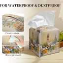 Grace Yonks Christmas Tissue Box Cover Square, Church and Village Lights Design Cube Case for Facial Tissues, 5.2" PU Leather. (090)