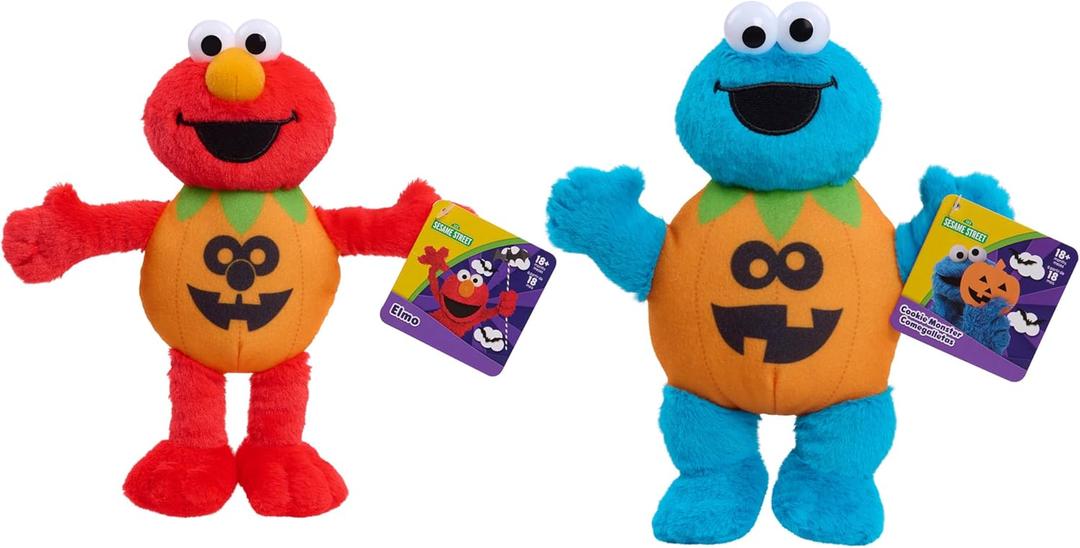 Just Play Sesame Street Elmo & Cookie Monster Small Halloween Plush 2-Pack, Sustainable Stuffed Animal, Soft Plushie, Kids Toys for Ages 18 Month
