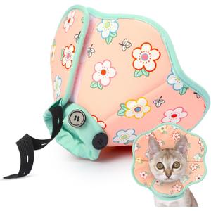 Cat Cone Collar Soft for Wound Healing for Small Cats(Singapura Devon Rex), Air Breathable Neck Recovery Cone Anti Scratch Licking, Adjustable Surgery Cat Head Cone Alternative Small (Circumference:5.1''-7.87''in), Green-Pink