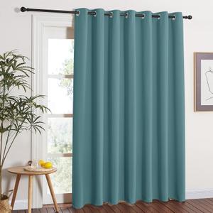 NICETOWN Window Treatment Sliding Door Curtain - Thermal Insulated Wide Width Solid Blackout Patio Glass Door Drape, Extra Wide Draperies (Sea Teal, 100 inches Wide x 84 inches Long)