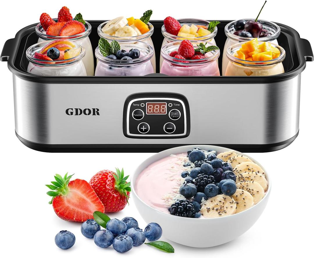 GDOR Yogurt Maker with Adjustable Temp & Timer Probiotic-Rich  Digital Greek Yogurt Machine with 86oz BPA-Free Glass Jars, Easy to Use for Home, Stainless Steel