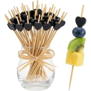 500 Pcs Heart Shaped Bamboo Cocktail Picks, 4.7 Inch Fancy Toothpicks for Appetizers, Fruit, Charcuterie Board, Decorative Skewers for Wedding, Valentine's Day, Party Supplies(Black 2)