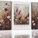 3 Pcs Vintage Framed Wall Art, Red Floral Biblical Canvas Prints, 16x24 in | Ready to Hang Rustic Farmhouse Wall Decor Set. Vintage Style Canvas Painting Artwork for Bathroom, Bedroom & Living Room.