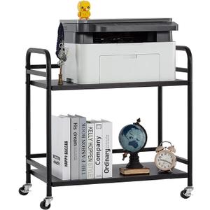 HDANI 2 Tier Under Desk Printer Stand with Storage,Microwave Storage Rack,Metal Rolling Printer Cart with Wheels for Home Office,Utility Storage Cart and Stand,Black