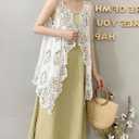 Flygo Women's Open Front Cotton Crochet Lace Boho Hippie Butterfly Vest Cardigan Coverup Sleeveless Irregular Hem (White)