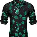 Barry.Wang Mens Christmas Shirts Xmas Holiday Party Button Down Dress Shirts Long Sleeve Snowflake Tree Shirt Halloween (Black, M)