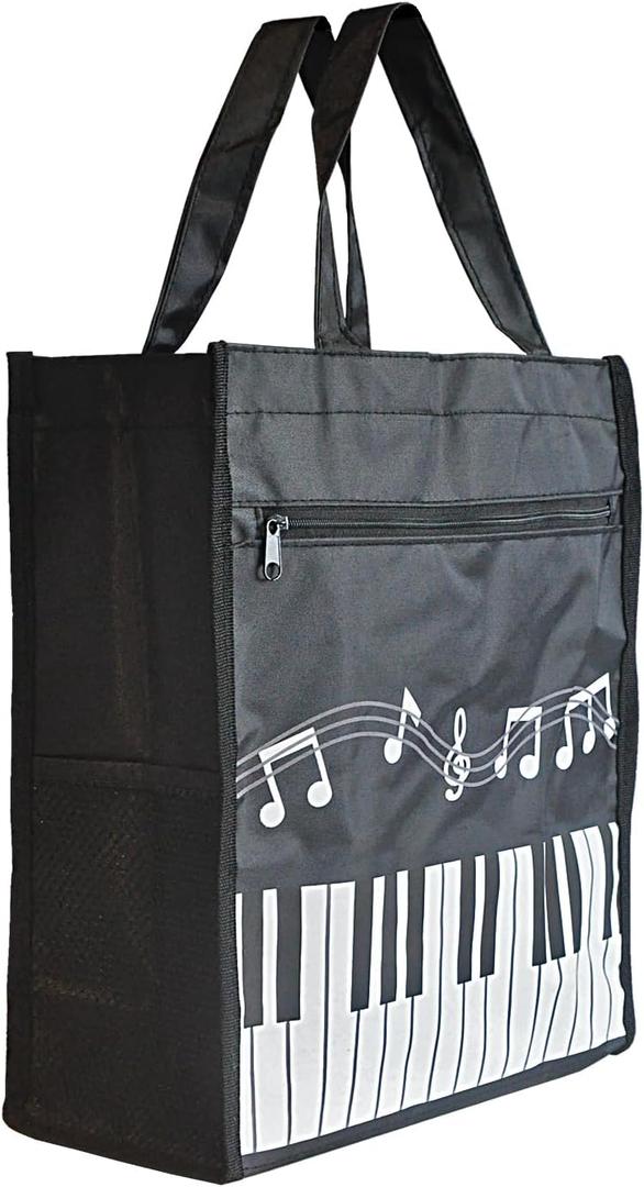 Piano Keys Handbag Music Tote Bag Oxford Cloth Nylon Waterproof Storing Sheet Books for Teacher Gifts (Black)