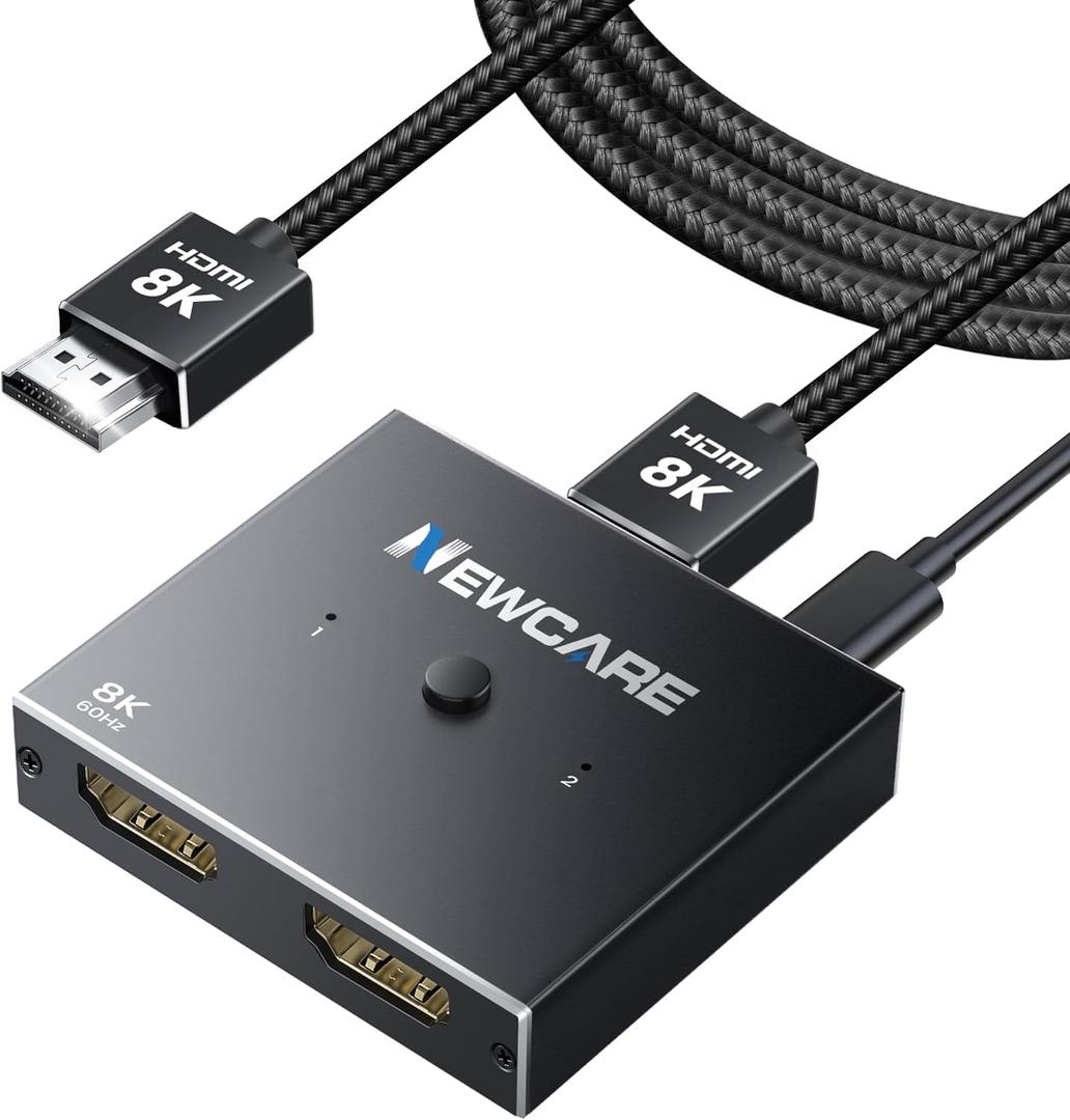NEWCARE 8K HDMI 2.1 Switch 2 in 1 Out with 2.6ft 8K Cable, Bi-Directional HDMI Switcher 4K@120Hz, Aluminum HDMI Splitter Supports 8K@60Hz HDR10+ 3D Dolby VRR HDCP2.3 for TV PS5 Xbox Laptop Projector