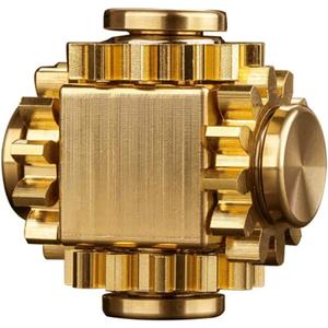 Pure Brass Cube Gears Linkage Anti-Anxiety Fidget Spinner Toy,Metal DIY EDC Meditation Break Bad Habits ADHD Finger Spinning Toy for Kid and Adults,High Speed Precision Brass Material