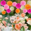 BestoFun 16 PCS Hot Pink Orange Cream Party Decorations Tissue Paper Flowers Pom Poms Decorations for Girl Groovy Birthday Baby Shower Wedding Bachelorette Room Wall Hanging Dcor
