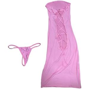 SINROYEE Women's Sexy Club Bodycon Sleeveless Sleepwear Anime Cosplay LingerieTemptation Nightdress Midi Dress Small, Pink 
