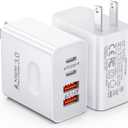 [2-Pack] USB C Wall Charger, 40W 4-Port Fast Charging Block USB C Charger Dual USBC Power Adapter + QC Wall Plug Multiport Brick Type C Block for iPhone 17 16 15 14 13 12 11 Pro Max, iPad, Samsung