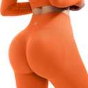 SUUKSESS Women 2 Piece Workout Sets Hidden Scrunch Hip Lifting Seamless Leggings Long Sleeve Yoga Crop Tops (Orange, S)