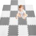 18 Pieces Foam Play Mat, Interlocking Playmat Tiles, Foam Floor Mat Tiles for Kids, Puzzle Play Mats, Exercise Gym Mats  Color of Gray & White with Border