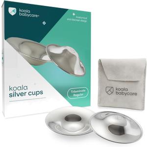Koala Babycare The Original Silver Nursing Cups - Nipple Shields for Breastfeeding Newborn - Breastfeeding Essentials - Protect and Soothe - Tri-Laminate Silver - Standard Size (Regular)
