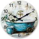XNM Farmhouse Wooden Wall Clocks Battery Operated 10 Inch Small Blue Wall Clock for Living Room Bedroom Vintage Bathtub Wall Clock Non Ticking (Teal2)