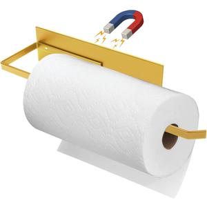 Gold Paper Towel Holder, Magnetic Paper Towel Holder for Fridge, Toilet Paper Roll Holder Magnet Fridge Rack Wall Mount Towel Organizer for Paper Towels Rolls Bathroom Pantry RV Kitchen Storage Golden