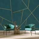 Gold Geometric Mural Wallpaper Peel and Stick for Bedroom 157"x108" | Gray and Blue Background wall mural for Living Room Bedroom