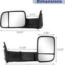 Towing Mirror for Dodge Ram - Replacement fit for 2009-2018 Dodge Ram 1500 2500 3500 Pickup Truck with Power Adjusted Glass Heated LED Turn Signal Light Puddle Lamp Temp Sensor Flip Up Pair Set, Ram Style