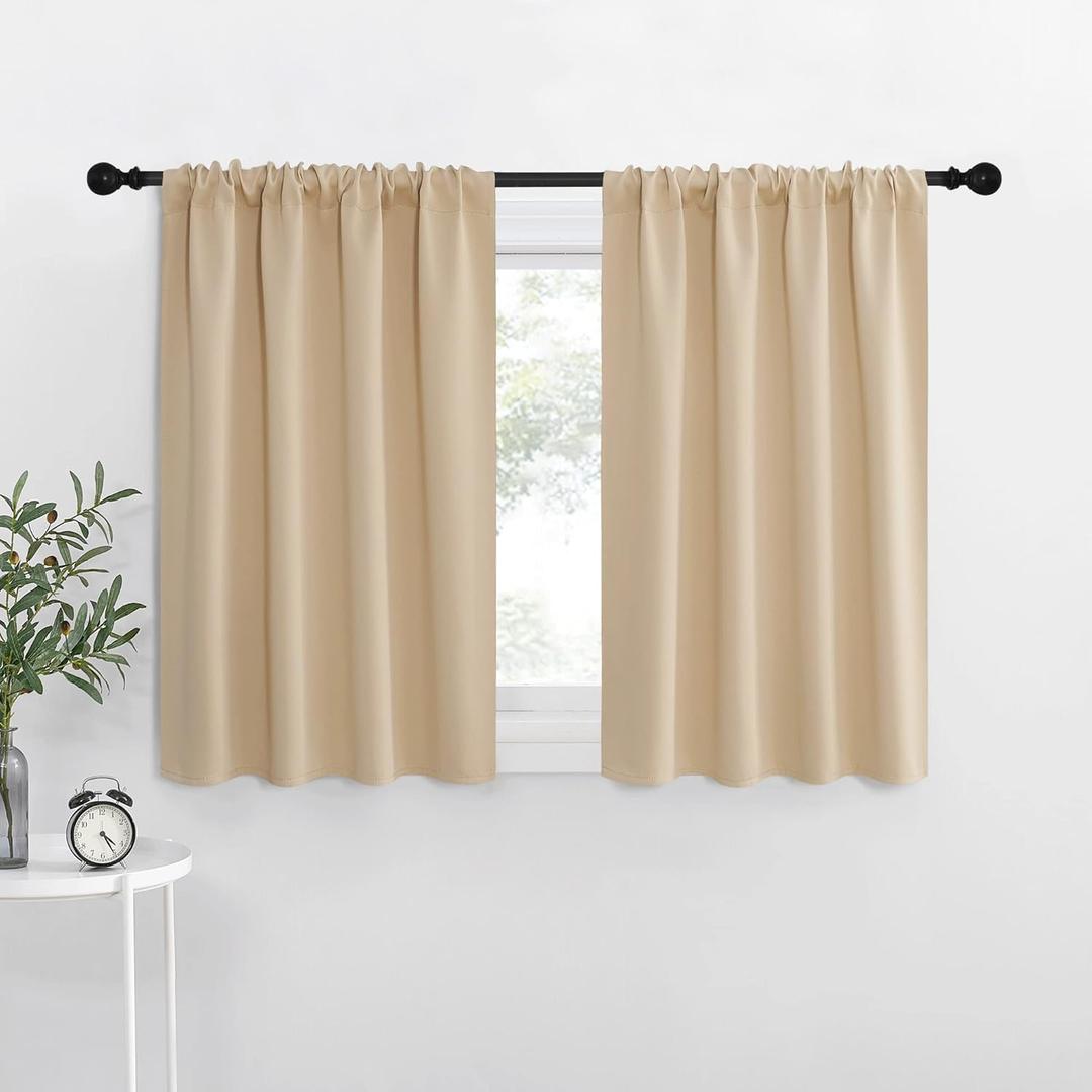 NICETOWN Short Curtains with Attached Valance for Small Window, Thermal Insulated Rod Pocket Room Darkening Curtains for Living Room, 52" Wide x 45" Long, 2 Panels, Grey
