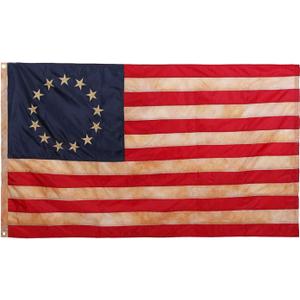 210 Nylon Betsy Ross Flag 3x5 Outdoor- Tea Stained Vintage Colonial Flag- Embroidered Stars, Sewn Stripes, Double Stitched, Grommets- Antiqued US Banner Flag- USA Flag July 4th Americana Flag Decor