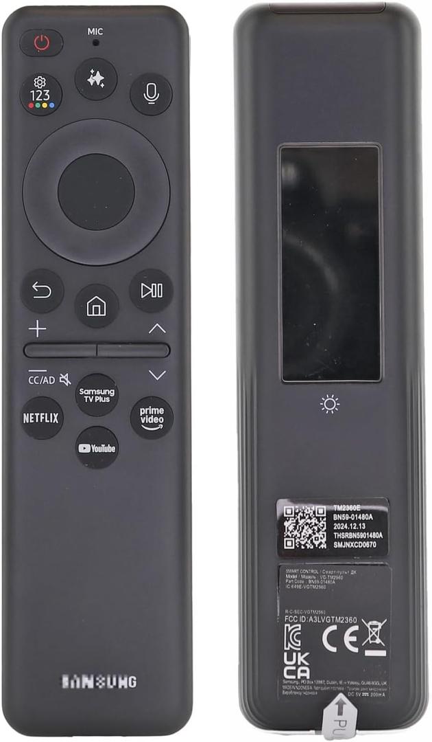 BN59-01480A / TM2360E for Samsung TV Remote Control with AI, Voice and Pointer for 2025 TVs - Eco Solar Cell - Supplied with QN75QN80FDFXZA, QN55S90FDFXZA, QN98QN990FFXZA, and More