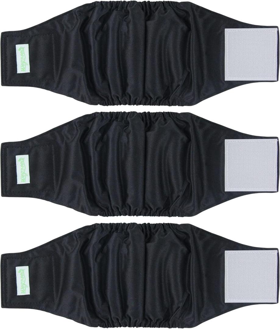 wegreeco Washable Dog Diapers - Washable Male Dog Belly Wrap - Pack of 3 - (Black,Small) (Small (11" to 14"))