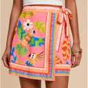 MakeMeChic Women's Summer Boho Wrap Mini Skirt Beach Vacation Short Skirts Pink Bird Print X-Small
