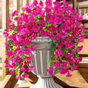 Ivydale 4 PCS Artificial Hanging Flowers Fake Plants Outdoor,Silk Morning Glory Faux Flowers with Eucalyptus Leaves,UV Resistant Realistic Hanging Petunias Plants for Home Garden Decor (Fuchsia)