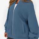 KIRUNDO Oversized Sweatshirt for Women Zip Up Bomber Jacket 2026 Fall Fashion Casual Long Sleeve Outerwear Winter Outfits (Blue, XL)