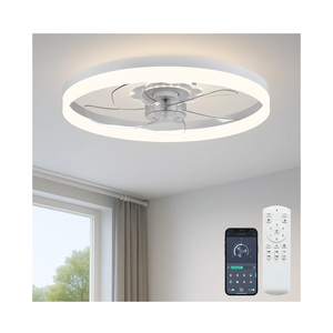 20‘’ Ceiling Fan with Light, Upgraded Low Profile Fan, Flush Mount Ceiling Fan, 6 Speeds, Dimmable LED, App & Remote Control, Quiet DC Motor, for Bedroom, Living Room, F115 White