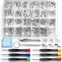 PFDHQS Eyeglass Repair Kit - 24 Types of Eyeglass Screw Size Glasses Repair Kit with Screws, Eyeglass Nose Pads, Eyeglass Screwdriver and Tweezer (24 Types Screws)