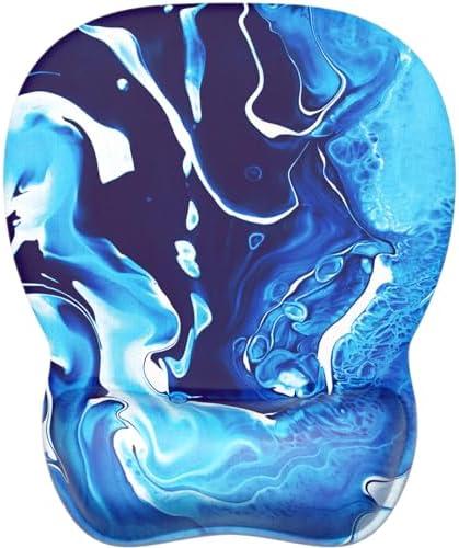 MROCO Ergonomic Mouse Pad with Gel Wrist Rest, Comfortable Mousepad with Smooth Wrist Support Surface and Non-Slip PU Base for Pain Relief, Computer, Laptop, Office & Home, 9.4 x 8.1 in, Blue Waves