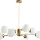 KCO Lighting 8-Light Glass Sputnik Chandelier Light Modern Gold Chandeliers Pendant Light Fixture Vintage Globe Ball Ceiling Flush Mount Light Fixture Kitchen Island, 36.6"L x 36.6"W x 9.6"H
