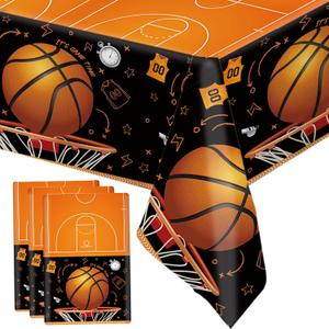 MEHOFOND 3 Pack Basketball Tablecloth, Disposable Plastic Birthday Table Cloth Rectangle 54x108 inch, Table Cover for Sports Themed Party Supplies Decorations