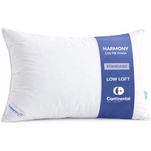 Continental Bedding Harmony White Goose Down Pillow 550 Fill Power Soft Loft 100% Cotton 300 Thread Count Shell Standard Size 1 Pack Made in USA