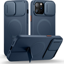 SURITCH for iPhone 13 Pro Max/12 Pro Max Case with Magnetic Camera Slide Cover and Adjustable Kickstand, Compatible with MagSafe, Shockproof Bumper Case Slim Protective Cover 6.7 Inch, Blue