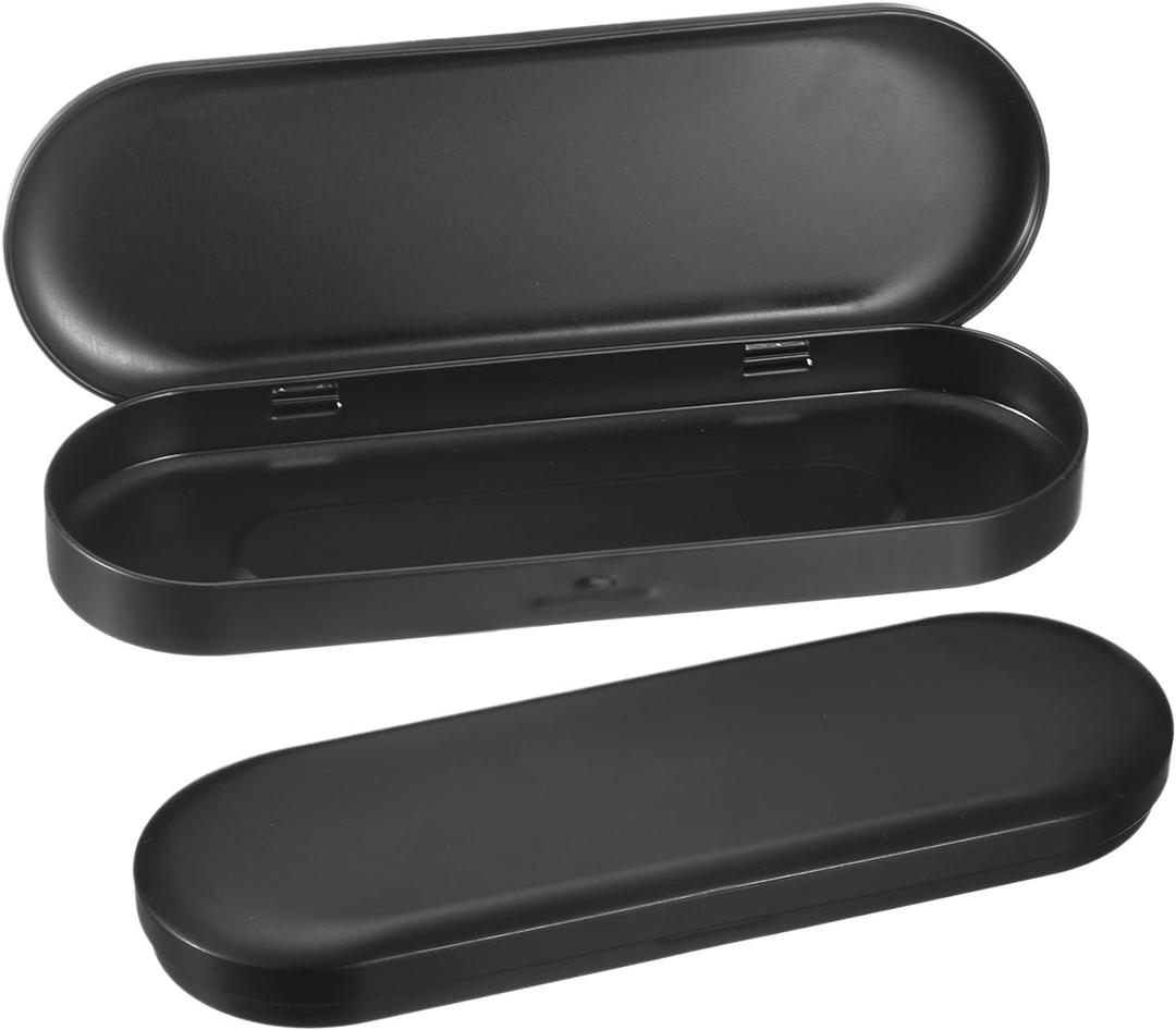 uxcell 2 Pcs Metal Tin Box Container, 6.9x2.4x0.7 Inch Oval Empty Hinged Lid Box Mini Portable Storage Containers for Candy Drawing Pin Crafts, Black