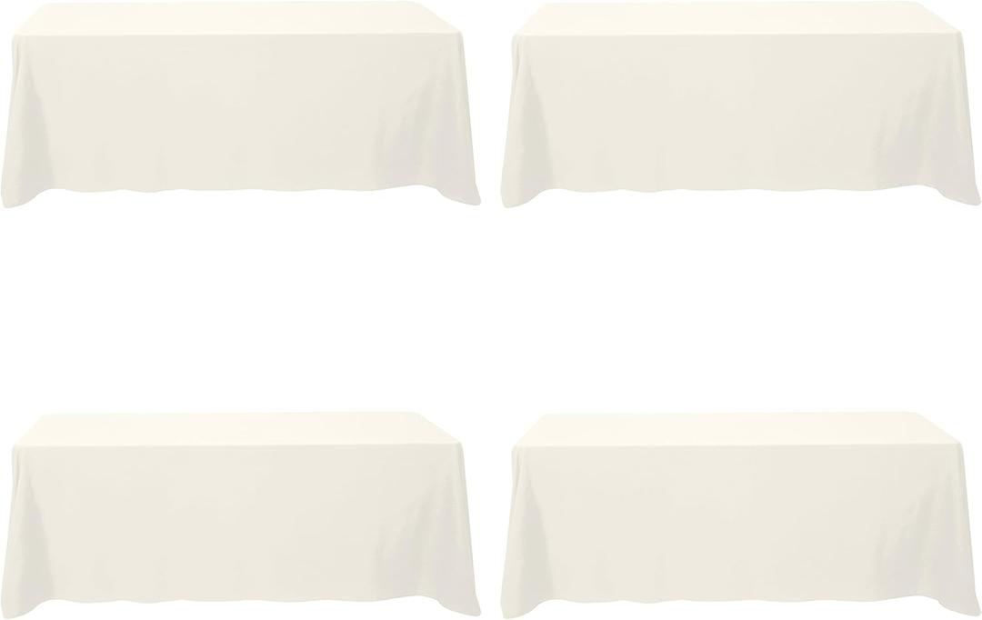 BRILLMAX 4 Pack Ivory Tablecloths 90 x 156 Inch for 8ft Rectangle Tables - 150 GSM Polyester Fabric, Floor Length Drop, Water, Stain & Wrinkle Resistant Cloth Cover for Wedding Reception Banquet