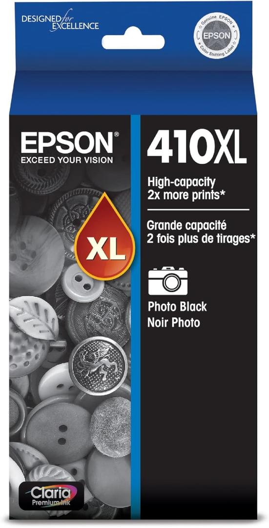EPSON 410 Claria Premium Ink High Capacity Photo Black Cartridge (T410XL120) Works with Expression Premium XP-530, XP-630, XP-640, XP-7100, XP-830