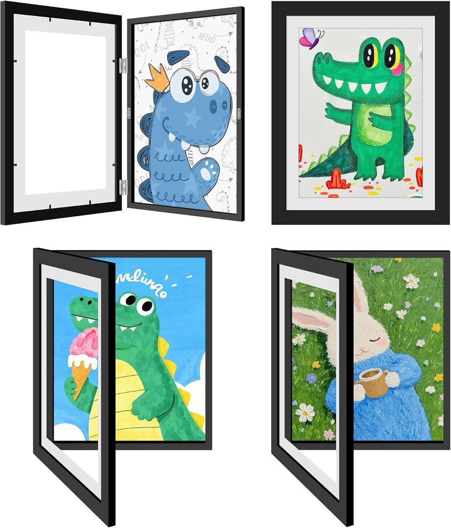 4 Pack Kids Artwork Frames Changeable 8.5 x 11 Inch Children Art Projects Children Art Frames Front Opening Picture Display Frame Holds 150 Drawings for Craft Storage, Room Decor, Portfolio, Black