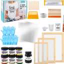Ecoofor 49pcs All-in-One Screen Printing Kit with, 3 Size Wood Screen Printing Frames, 6 Colors Screen Printing Ink,10 A4 Size Inkjet Transparency Films