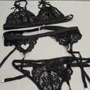 RSLOVE Lingerie for Women with Garter Belt 3 Piece Lace Teddy Babydoll Bodysuit Black L