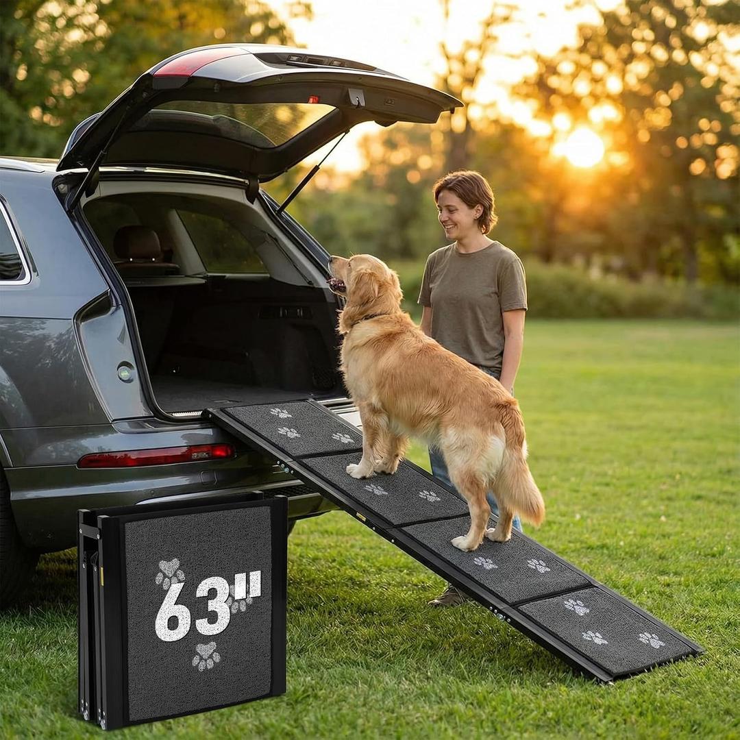 Dog Ramp for Car 63" L x 17" W Portable Ramps with Non-Slip Rug Surface Folding Pet Car Ramp for Truck/SUV & Stairs/Bed, Up to 250 LBS
