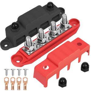 Marine Bus Bar 12V 250A 3/8"" Power Distribution Block 4 Posts Junction Block Positive & Negative Battery Busbar Terminal Block with Cover for Boat Automotive Solar Wiring