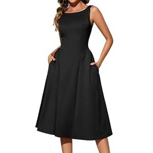 Bridesmay Formal Cocktail Party Dresses Sleeveless A Line Fit and Flare Dress for Women Graduation Party Black M