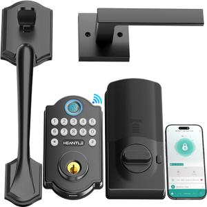 Smart WiFi Door Lock Set - HEANTLE Keyless Entry Door Lock, Front Door Handles Set, Fingerprint Electronic Keypad Deadbolt Lockset with App Remote Control, Alexa Voice, Auto Lock for Home, Rental
