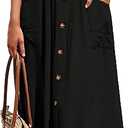 Naggoo Womens Summer Skirts Casual Front Button A-Line High Waisted Midi Skirt with Pockets, Size XL