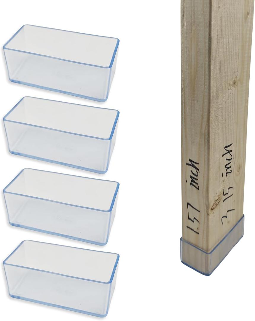 2x4 Wood Post End Cap - 4Pcs 1.57x 3.15Post caps (1-1/2" x 3-1/7") PVC Floor Protector,Waterproof and Anti-Friction,Suitable for Table Legs, Chair Legs, armrests and Other Wood,Transparent