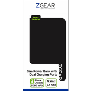 ZGear 5000 mAh Slim Dual Charging Port Power Bank - Black